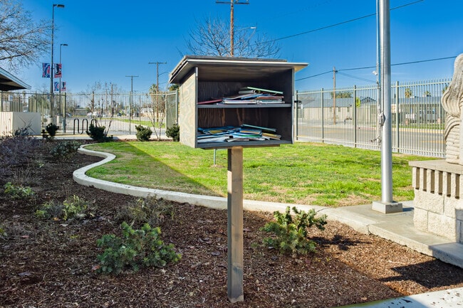 Mulcahy Middle School in Tulare offers students a lending library at the school entrance.