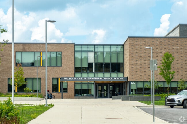 Walter P. Carter Elementary School in Baltimore main entrance has a large drop off area.