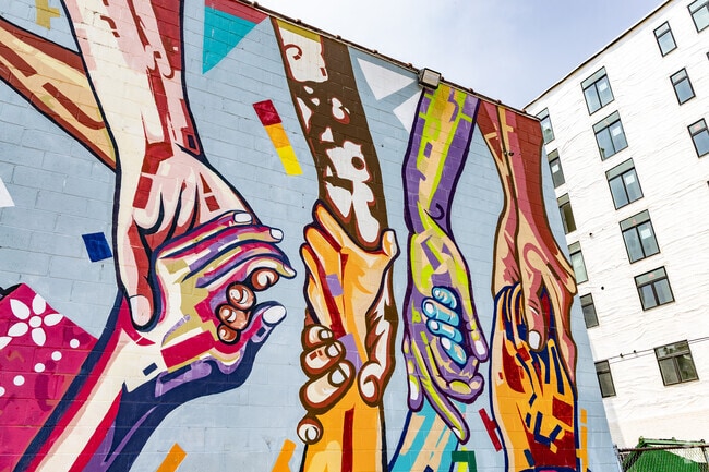Colorful murals appear throughout Pittsburgh's Strip District neighborhood.
