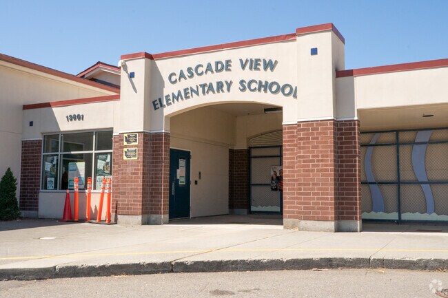 Cascade View Elementary School front entrance in the Cascade View neighborhood.