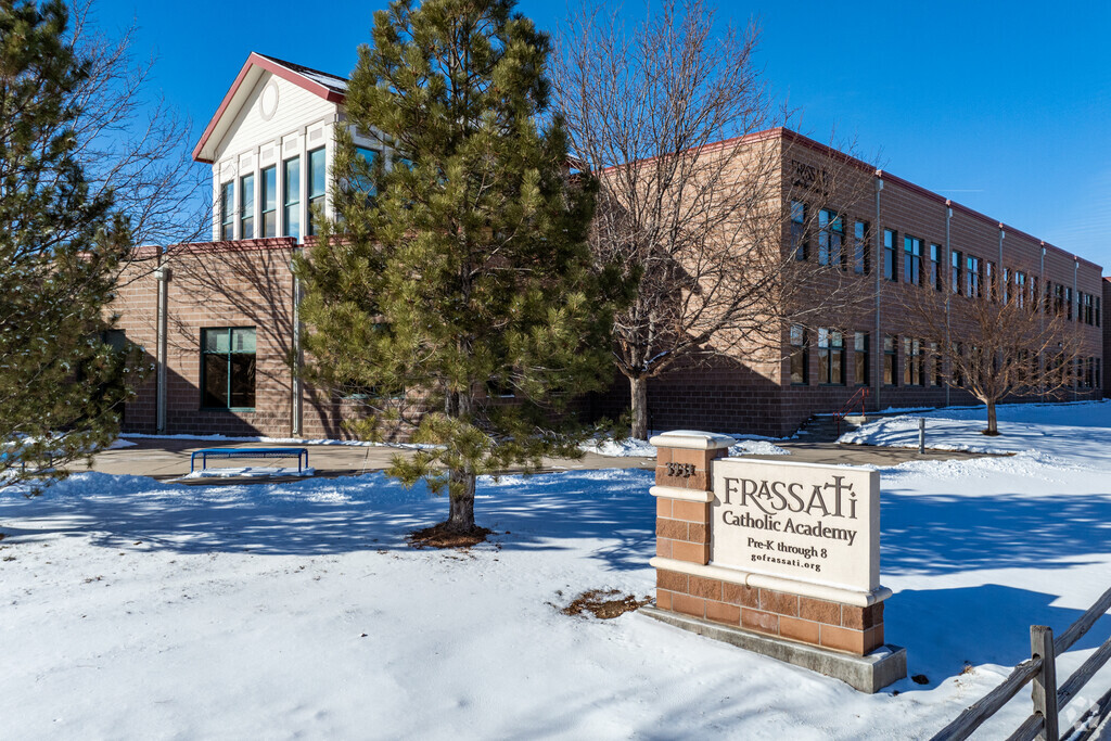 The sign at Frassati Catholic Academy in Thornton, Colorado.
