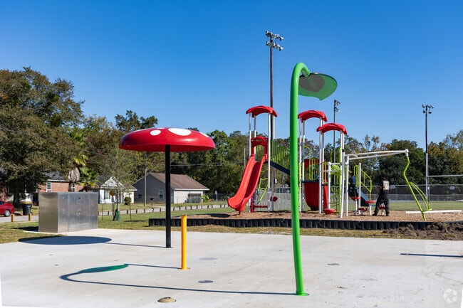 Children can play on the splashpad or palyground at the West Savannah Community Center.
