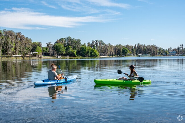 Kayakers head out to try their luck at fishing at Moon Lake Park.