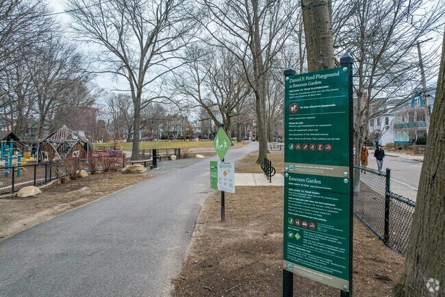 The Brookline Village neighborhood has many parks and playgrounds for locals and visitors.