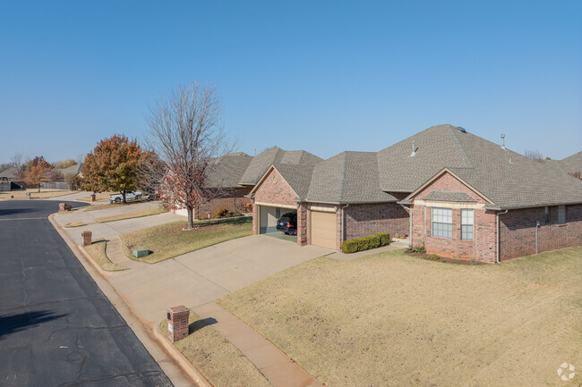 Modern brick ranch-style homes are common in the Kimberly Crossing neighborhood.