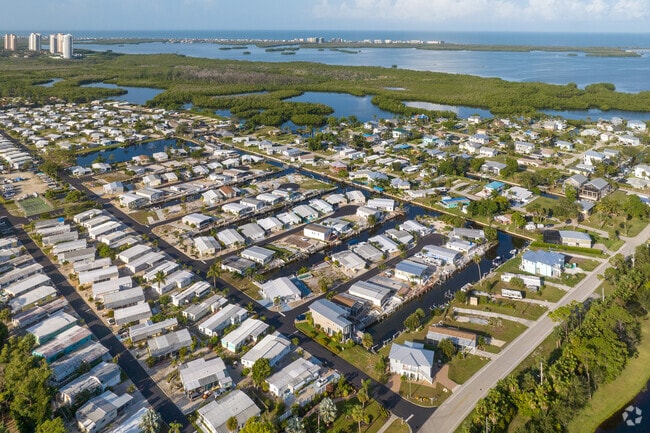 The view from above the Spring Creek Village neighborhood shows the proximity to Estero Bay.