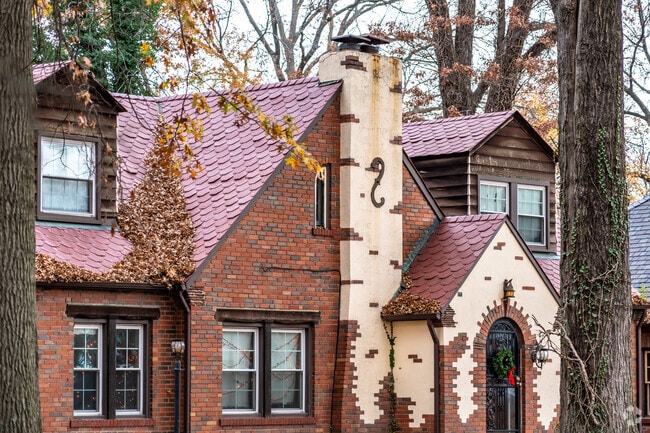 Some homes in Spanish Lake have ornate masonry work and tiled roofs.