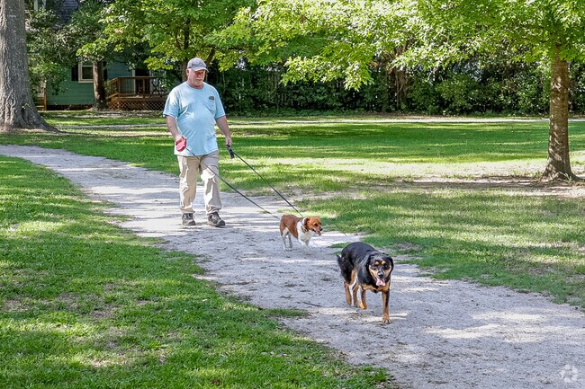The walking trail at Memorial Park is well-liked by people who walk their dogs.