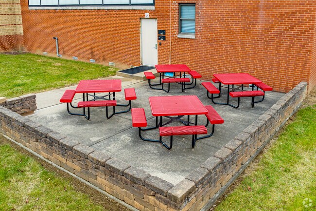 Staff can enjoy lunch on the outdoor patio at Gill Hall Elementary School.