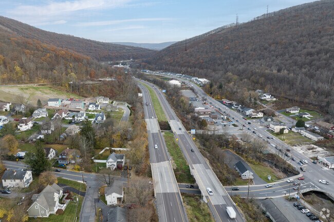 An aerial view of Chinchilla, PA showing  US 476.