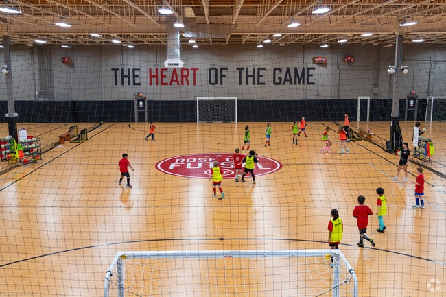 Rose City Futsal offers indoor soccer training, camps and leagues. Parents can enjoy a brew and pub food from its mezzanine restaurant overlooking the courts.