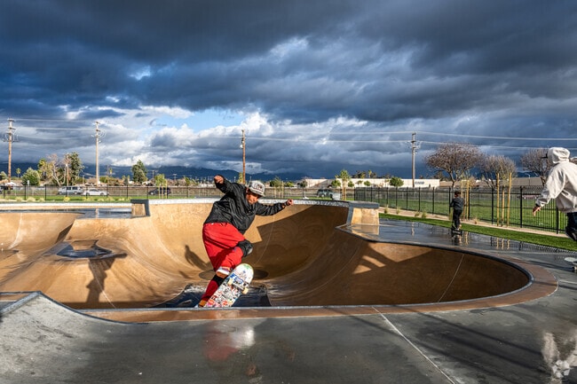 The rain is gone and Gibbel Skate Plaza skaters arrive and get their regular skate session near Terra Linda.