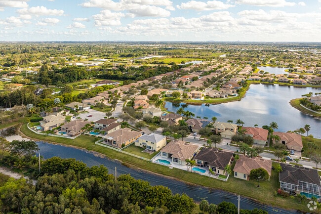 Aerial view of some waterfront homes at Southwest Ranches.