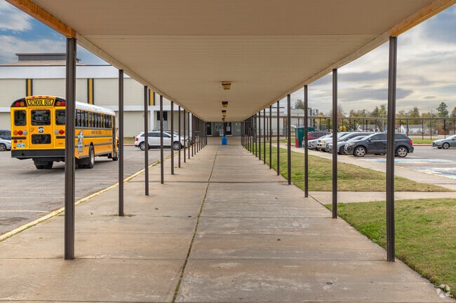 Teens can avoid the weather with the covered walking paths between buildings.