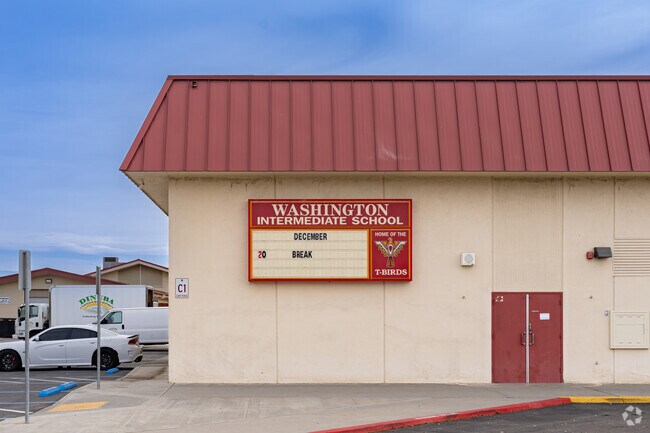 A marquee outside the entrance to Washington Intermediate School keeps students informed.
