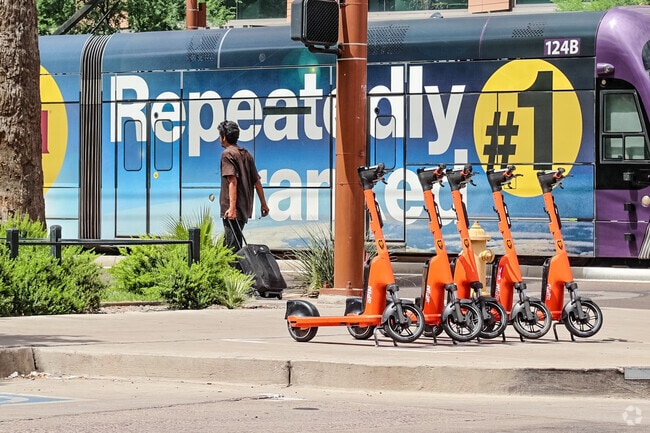Valley Metro light rail runs along Central Avenue through the Downtown Phoenix area.