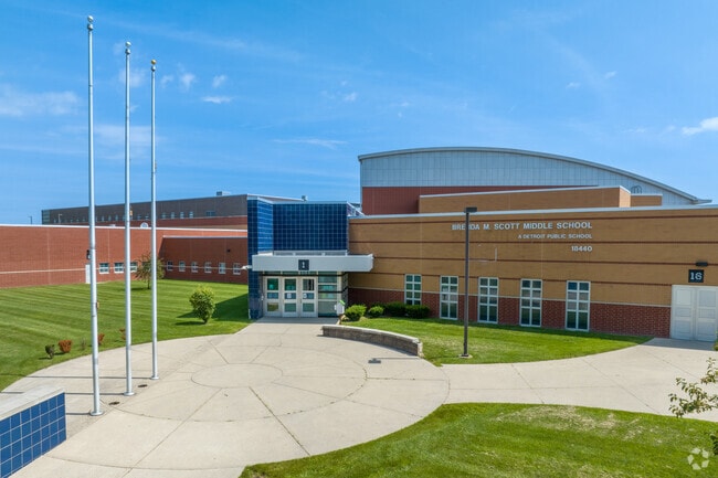 The spectacular entrance to Brenda Scott Academy in Detroit.