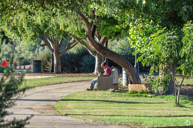 West Wetlands Park in Yuma, AZ has multi-use trails and benches for relaxation.