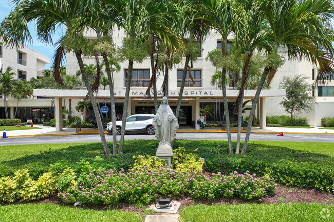 St. Mary`s Hospital entrance with a beautiful garden.