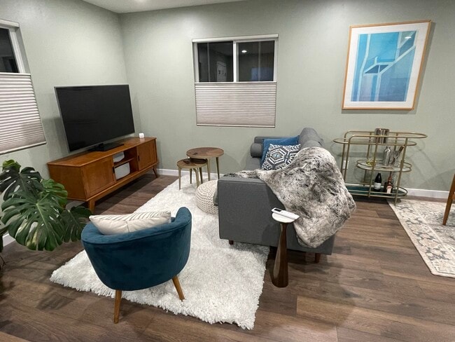 Open layout includes room for a sitting area.