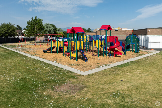 Oquirrh Elementary School’s vibrant playground has a variety of play equipment.