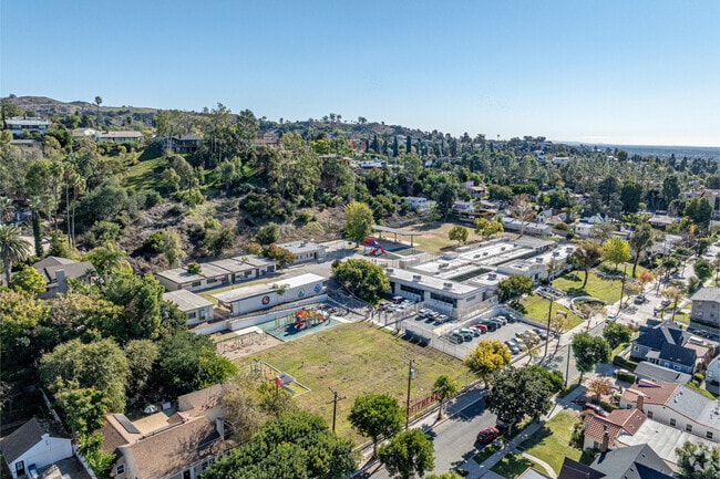 Aerial view of Lou Henry Hoover Elementary School in Whittier