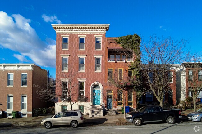 Large three story rowhomes continue to stand tall and proud in Upper Fells Point, Baltimore, MD.