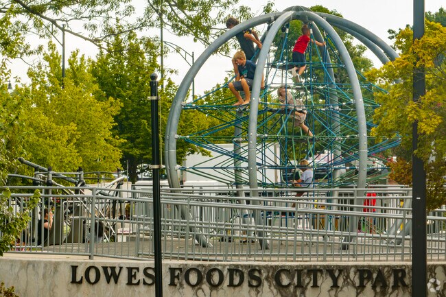 Lowe's Foods Park features an iconic globe jungle gym that is a main attraction for youngsters.