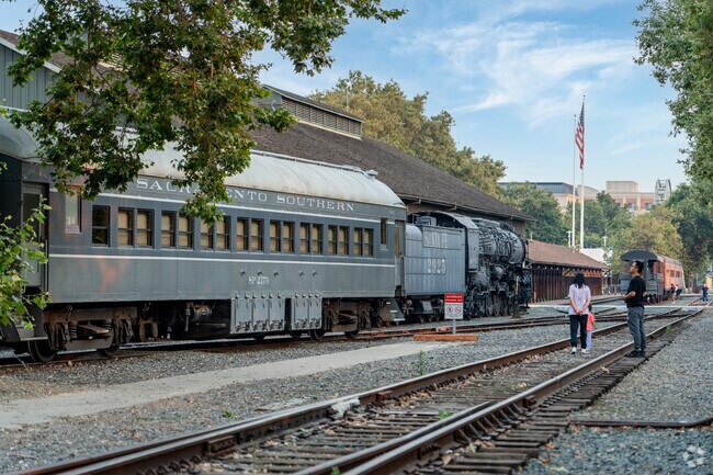 Residents can walk on the tracks and have a close look at historic trains in Old Sacramento.