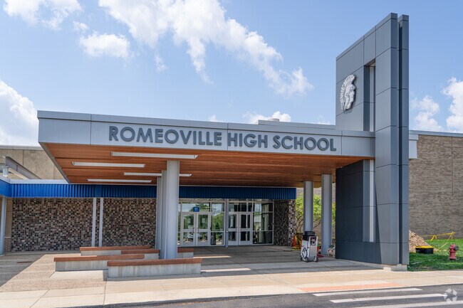 Romeoville High School building in Hampton Park.