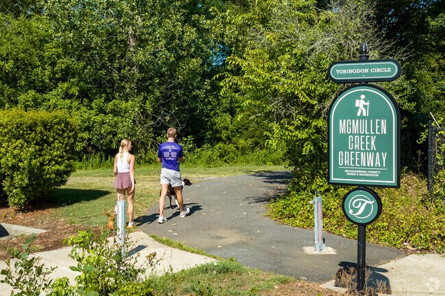 The McMullen Creek Greenway entrance in Toringdon Circle Shopping Center