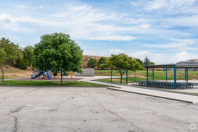 A field and play area at Highlands Elementary School in Santa Clarita, CA.