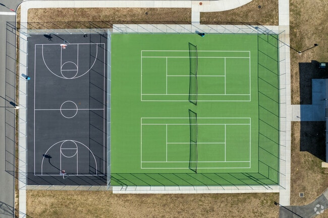 An aerial view of the tennis courts at Manchester Middle School.