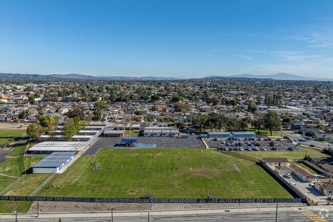 Aerial view of the sports field at Los Altos Elementary School in Whittier