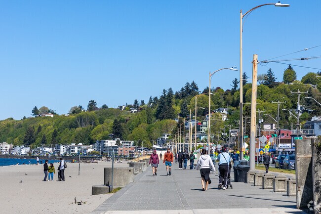 The Alki Trail winds along the beach in Alki.