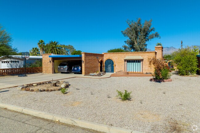 Xeriscaping with native plants and cacti is common across the neighborhood.