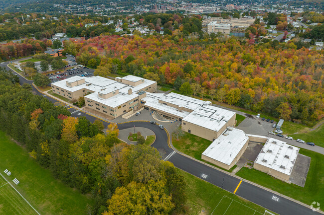 An Elevated view of West Side Middle School in Waterbury, CT.