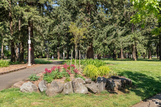 Paved paths meander through Mt Scott Park in the Mount Scott-Arleta Neighborhood.