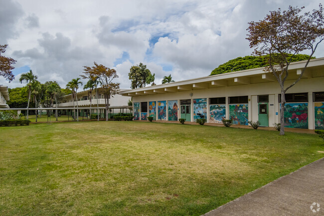 Student art adorns the buildings at Keolu Elementary School in Kailua.