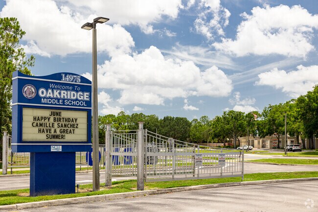 Oakridge Middle School is one block away from the neighborhood.