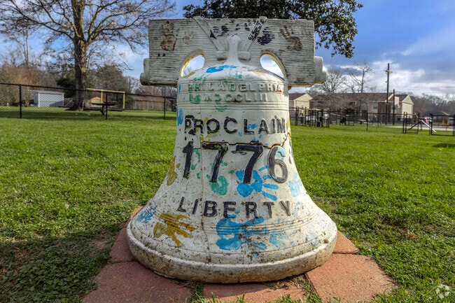 One of the Liberty Bells that decorate the city streets can be found in Ruth Canfield Park.