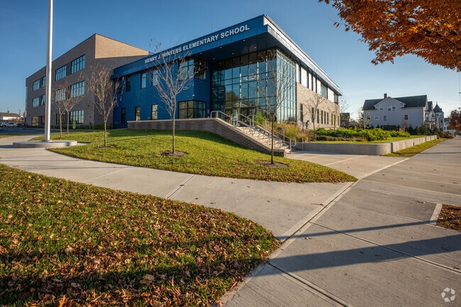 A side view of Henry J Winters Elementary School in Pawtucket.
