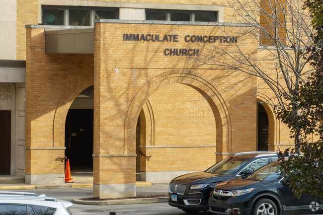 The primary entrance to Immaculate Conception School.