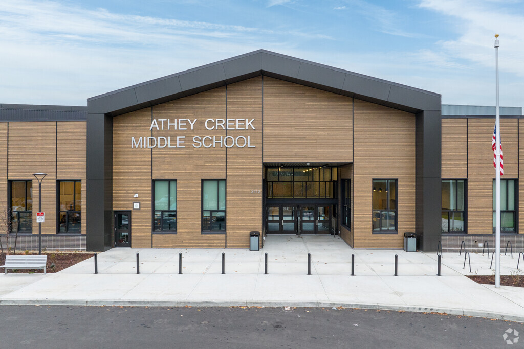 The main entrance to Athey Creek Middle School is on Brandon Pl in West Linn.