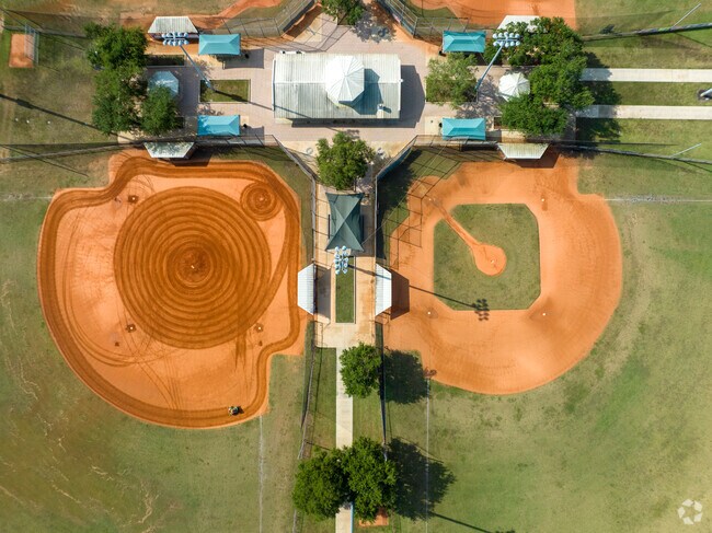 Top view of the baseball fields and batting cages at Pembroke Shores Park.