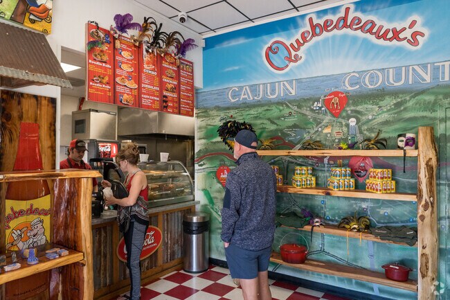 Quebedeaux's features jambalaya and fried catfish showing the regions culinary heritage.