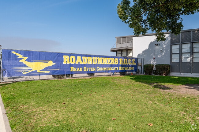 A roadrunner sign at Rio Hondo Elementary School in Downey