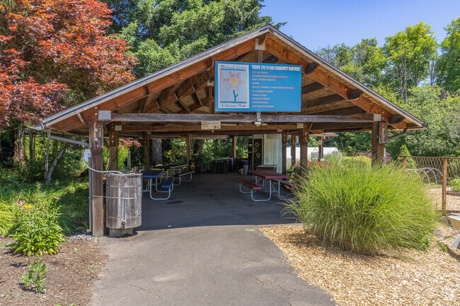 Covered picnic gazebo at Mary Woodward Elementary School.