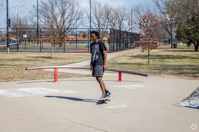 Skates love to practice their tricks at the Orchard Park Skate Park.