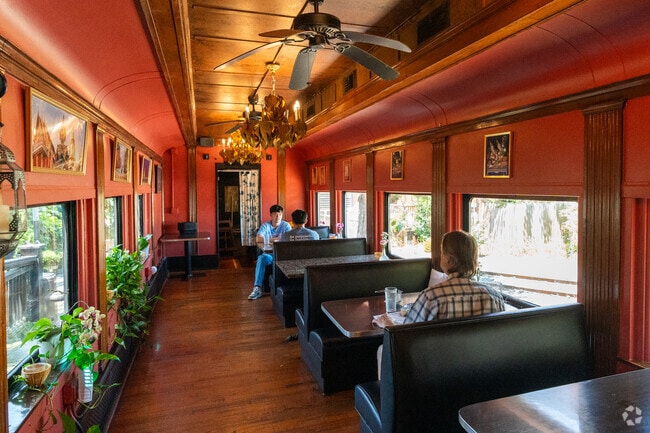 The rail car at Thai Station is a major point of interest in downtown Carrboro.